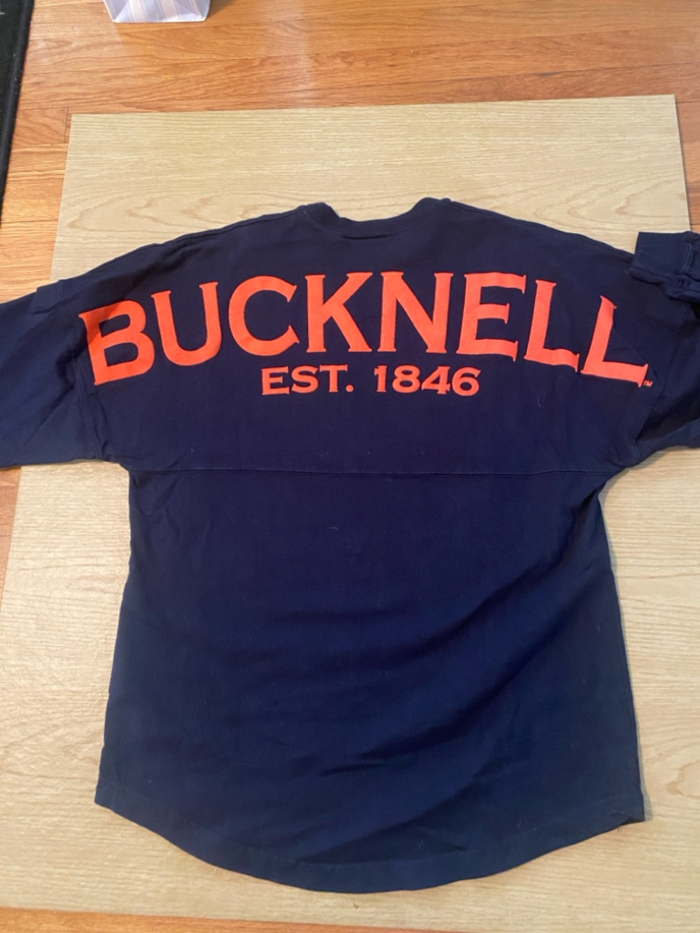 SPIRIT BRAND Navy Long Sleeve Shirt ORANGE Logo BUCKNELL ON BACK